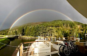 Rainbow from the deck, cruising the caledonian canal