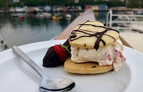 Chef Pip - amazing dessert served at anchor in Tobermory harbour