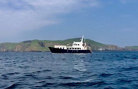 Emma Jane luxury small ship cruise vessel anchored off the Shiants